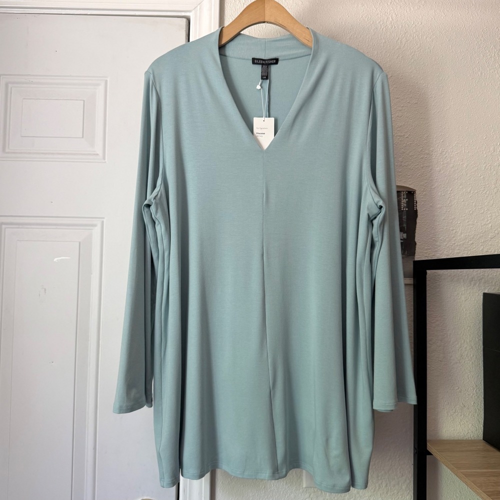 NWT EILEEN FISHER mint dusty blue‎ seafoam v-neck knit long sleeve tunic top